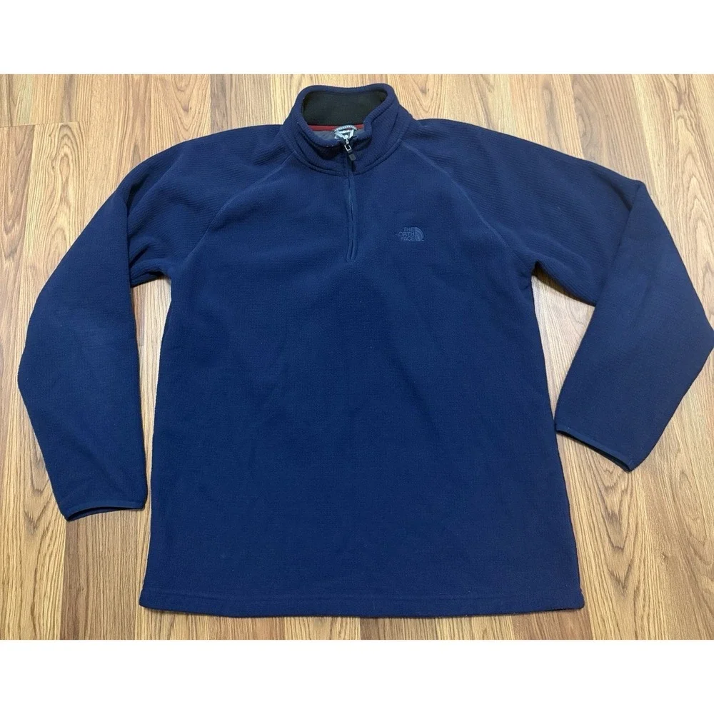 The North Face Waffle Fleece Quarter Zip Pullover Mens Large Navy Blue